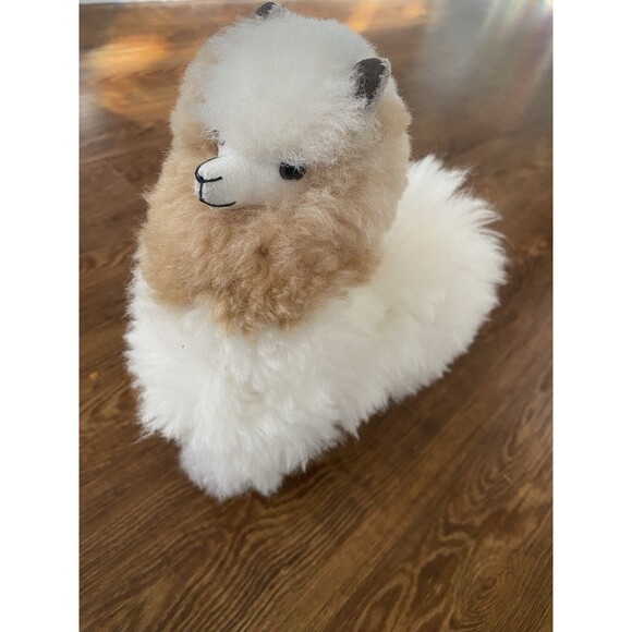 REAL Alpaca Llama Fur 9"  Island Alpaca Co  Brown White Display Stuffed Peru - Picture 1 of 7